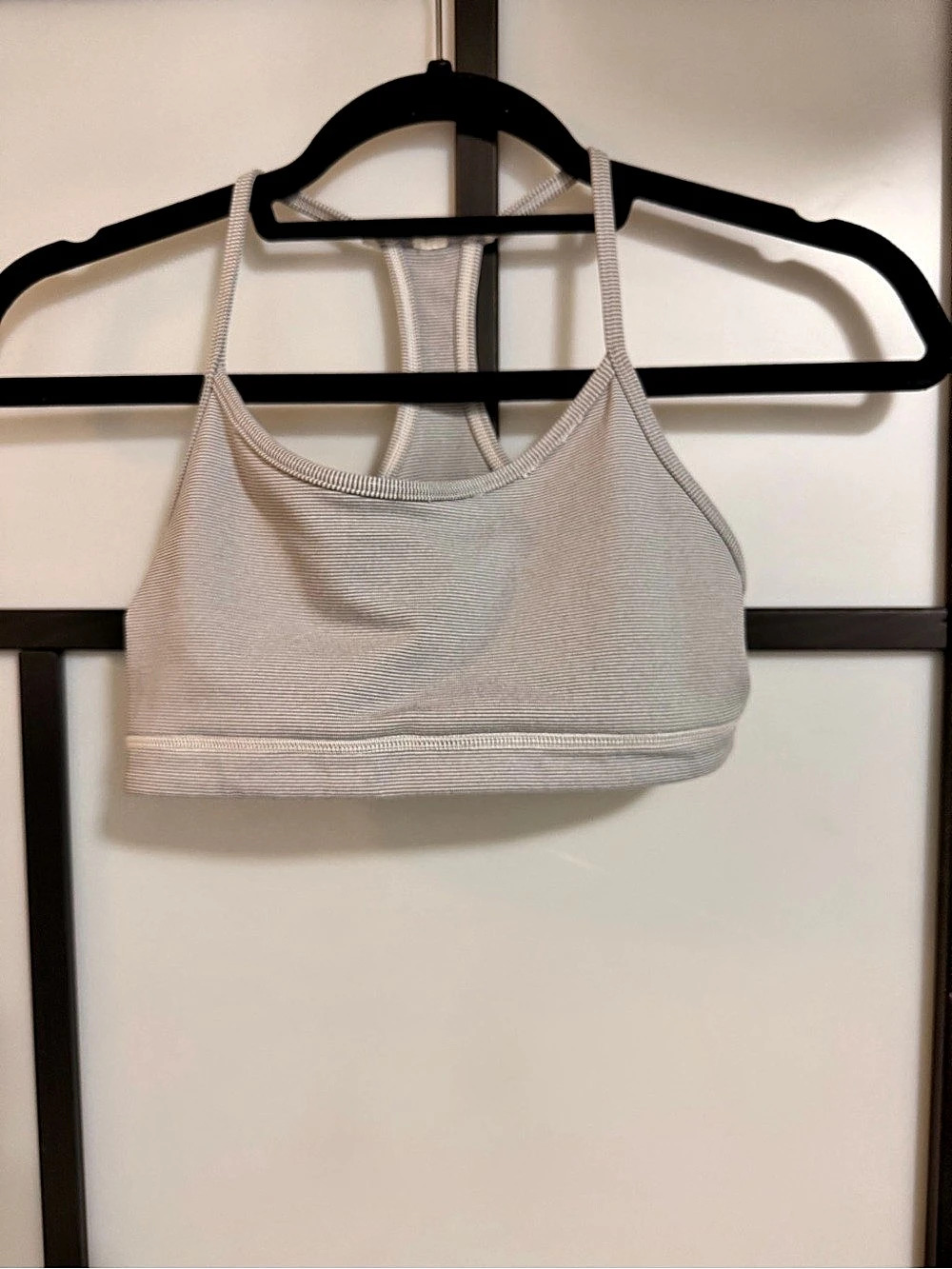 Lululemon “Free to Be Wild” Gray White Striped Racerback Sports Bra Yoga Top